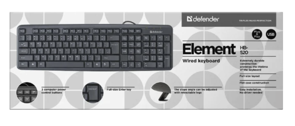 Клавиатура DEFENDER ELEMENT HB-520 RU BLACK