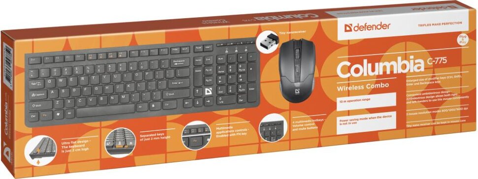 Беспроводная клавиатура и мышь DEFENDER COLUMBIA C-775 RU BLACK