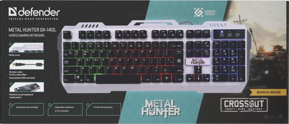 Клавиатура DEFENDER METAL HUNTER GK-140L USB RU